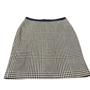 Boden Olive Green & Cream Plaid Houndstooth British Tweed A-Line Skirt